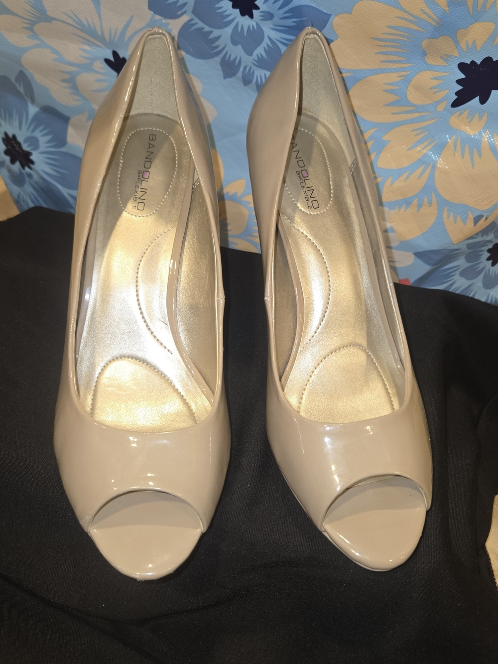 Bandolino Nude Patent Peep-Toe Heels